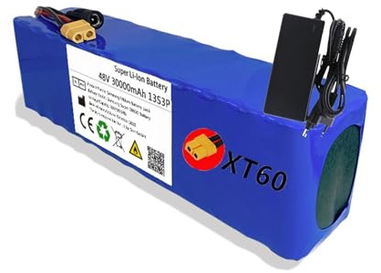 48V 30 Ah Lithium-Akkupack Lithium-Ionen-Akku für E-Bike 13S3P Lithium-Batterie für Elektrofahrräder Roller, mit Ladegerät 54,6V 2A 0–1000W Motor