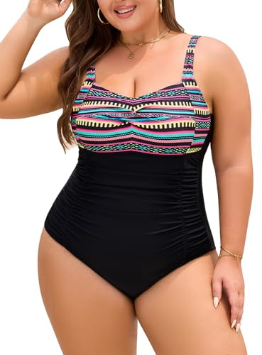 Nadeer Costume Intero Donna Taglie Forti Sexy Push Up Scollo a V Costumi da Bagno Intero Contenitivo Pancia Costumi Un Pezzo Curvy L-4XL(Bohémien,L)