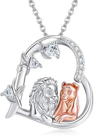 DAYLINLOVE Löwe Halskette S925 Sterling Silber Löwe und Löwin Anhänger Halskette Tiere Schmuck Geschenke für Frauen Mom Frau