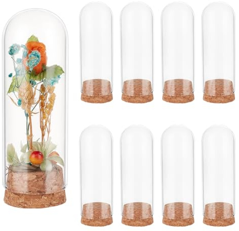 BENECREAT 12 Stück Glasglocke Mit Korkboden 3.7x10cm Cloche Glockenglas, Gläser Vitrine Für Blumenaufbewahrung Zuhause Weihnachten Party Gastgeschenk