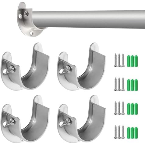 JEYORZY Supporti U per Armadio, 4 Pezzi Staffa Asta con Flangia in Acciaio inossidabile, Supporto Asta Armadio a Forma di U, Reggitubo Laterale per Asta di Armario, per Tubi del Guardaroba da Parete