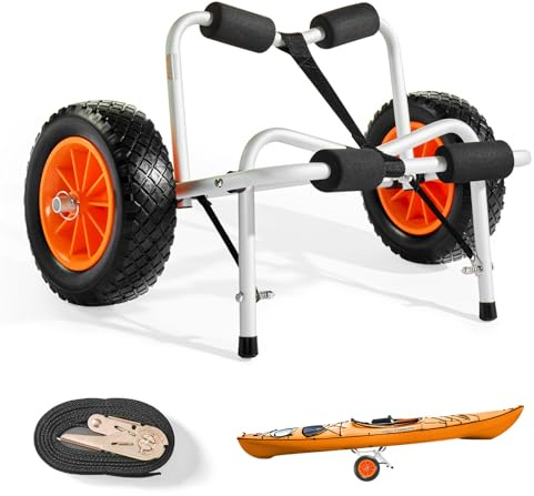 VEVOR Remolque Horizontal para Kayak, Remolque Plegable 700 x 400 x 400 mm con Neumáticos de PU Maciza de 25,4 cm y 1 Correa de Trinquete Carga 113 kg, Carrito para Tabla de Surf de Remo, Kayaks