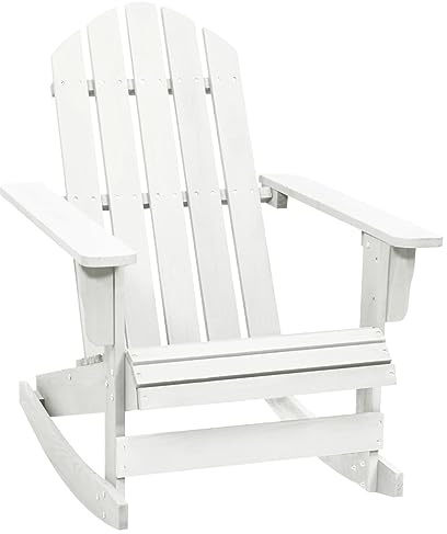 Makastle Adirondack-Schaukelstuhl mit Breiten und Rückenlehne, Gartenstuhl mit Schaukeldesign für Terrasse Balkon, 110KG Belastbar, Weiß 70 x 91.5 x 92 cm Holz