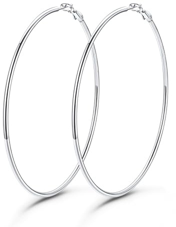 GoldChic Boucle d'Oreille Femme Créole Acier Inoxydable 80mm, Grandes Créoles Femme Couleur Argent, Statement Hoops