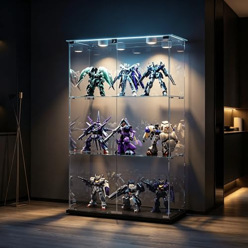 HYNHXBP Vetrine, vetrine in Vetro, armadi Verticali in Vetro, Armadietto con Illuminazione a LED, Ante e Maniglie,Adatti per salotti, camere da Letto, uffici (nero2-3)