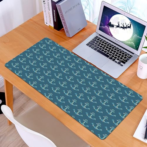 KDWJS Tappetino per mouse XXL Speed Gaming – 90x40 cm – XXL Mousepad – base antiscivolo – migliora la precisione e la velocità – Incantevole motivo nautico con ancore blu composte da piccoli elementi