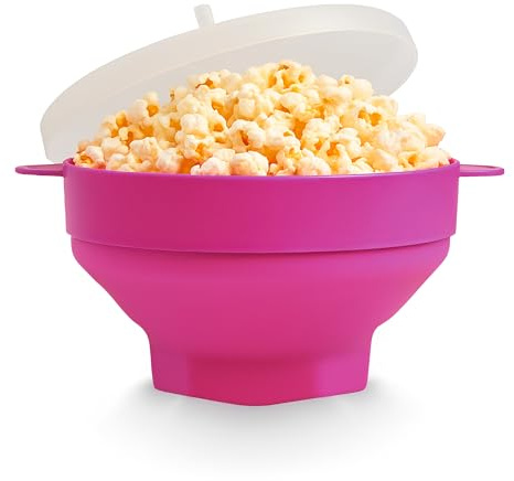 JOCCA - Palomitero de Silicona plegable Hexagonal para Microondas, Apto para Lavavajillas, Color Rosa (Fucsia silicona), Incluye Tapa