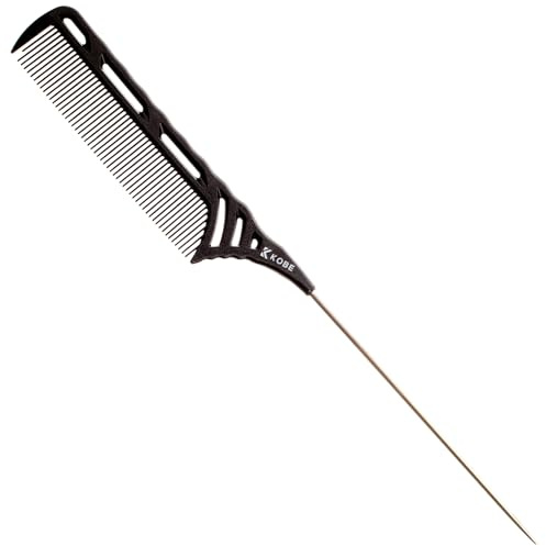 Kobe Professional Metal Pintail Comb - Black - Carbon Fibre Handle & Steel Tail, Shatter-Proof, Anti-Static, For Precision Sectioning, Barbers, Salon Hairdressers, Hair Styling Tools
