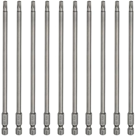 sourcing map 10 x T25 Torx-Kopf-Schraubendreher-Bits, 1/4-Zoll-Sechskantschaft, 150 mm lang, magnetisch, keine Lochspitze, manipulationssicher, 6-Punkt-Stern-Schraubendreher-Bits, S2-Stahl