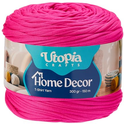 Utopia Crafts heminredning t-shirt garn för virkning och stickning 300 g (fuchsia rosa, 300 g)