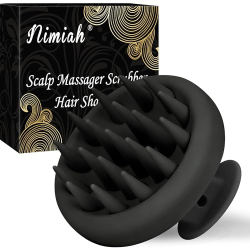 Nimiah Silikon-Kopfhautmassagegerät, Haarwachstum, Shampoo-Bürste für Dusche, 100 % weiches Silikon, Schuppenentferner, Haarwachstumsmassagegerät, Nass-/Trockengebrauch (schwarz)
