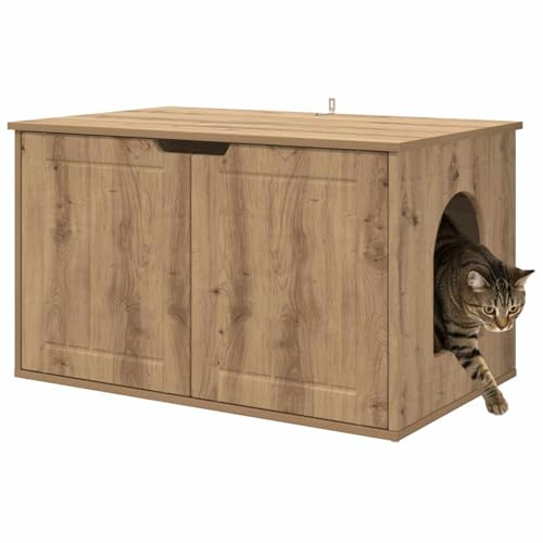 vidaXL Casetta per gatti in rovere 85 x 55 x 53,5 cm, materiale in legno, casetta per gatti per soggiorno, design rettangolare moderno, in legno robusto, comodo rifugio, elegante nascondiglio