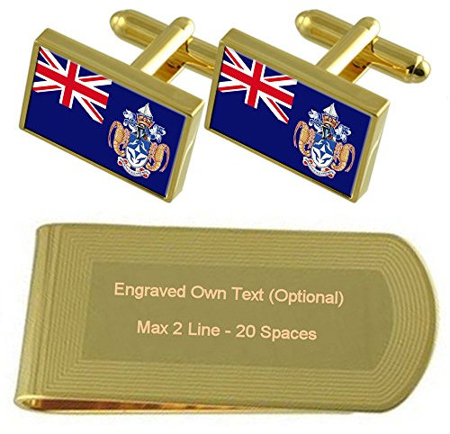 Select Gifts Tristan da Cunha Flagge Gold-Manschettenknöpfe Geldscheinklammer Gravur Geschenkset