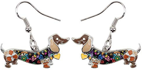 NEWEI Emaille Dackel Geschenke Cute Dackel Hund Ohrringe Dangle Tier Schmuck Für Damen Mädchen Hundebesitzer Charms