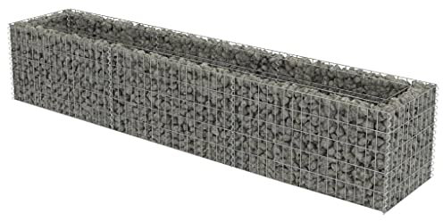 vidaXL Gabion Raised Garden Bed - Galvanised Steel, Weather-Resistant with High Load Capacity, Sturdy Mesh Structure, Silver Rectangular Planter, Outer Dimensions 270x50x50 cm, Inner Dimensions 25...