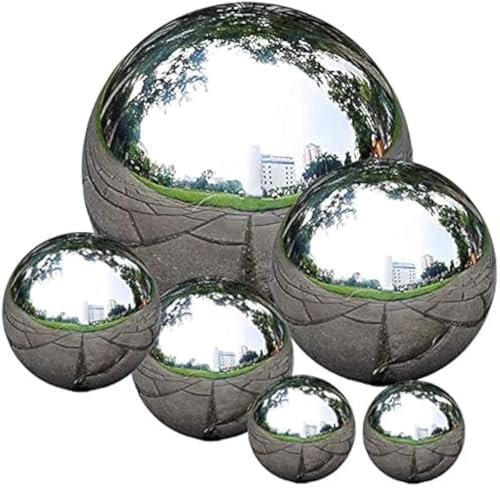 Sfera da Osservazione in Acciaio Inox, 6 Pcs 50-150 mm Sfera da Giardino Riflettente Lucidata a Specchio,Sfere Galleggianti per Laghetto Globo Senza Cuciture per Decorazioni per Giardino Domestico