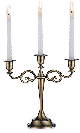 Sziqiqi Bronze Metal Candle Holder 3-arms Candle Stand 27cm Tall Wedding Event Candelabra Candle Stick, Bronze