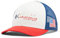 Columbia PFG Logo Snap Back Ball Cap, Breathable, Adjustable, Red Spark/Us Flag, One Size