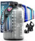 AQUAFIT 4 Litre Water Bottle with Straw - Water Bottle 4L with Time Marker - One Gallon Big Bottle with Straw - Large Bottle For Gym - 2 Lids, Grey