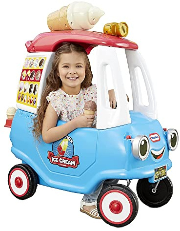 Little Tikes Cozy Ice Cream Truck, Coupe Ride On Car, Kid and Parent Powered, Truck Music, Including Accessories- Gift for Kids, Toy Girls Boys Ages 1.5 to 5 Years Old