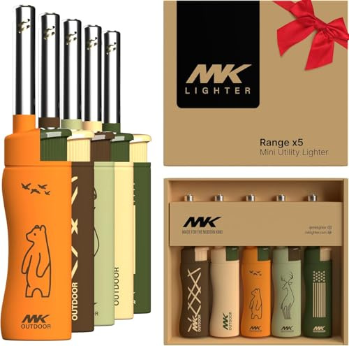 MK Lighter 5pcs. Outdoor Series Candle Lighters, Windproof Torch Flame, BBQ Grills, Camping Lighters, Outdoor Activities, Refillable Butane, Multipurpose Lighters (Assorted-5pc)