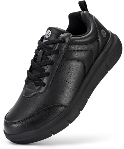 FitVille Chaussures Hommes Extra Large en Cuir Souple avec Semelle Respirante - Confort Orthopédique pour Pieds Sensibles Fasciite Plantaire Chaussures de Marche 44 EU Large