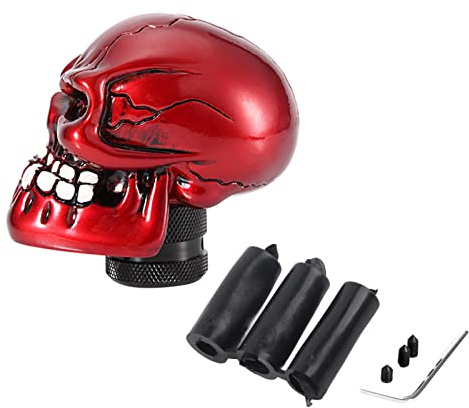 Totenkopf-Schaltknauf, Skelett-Schädelkopf, Universal-Schaltknauf für Auto, Schalthebel, Handbremsgriff, Innendekoration, Rot