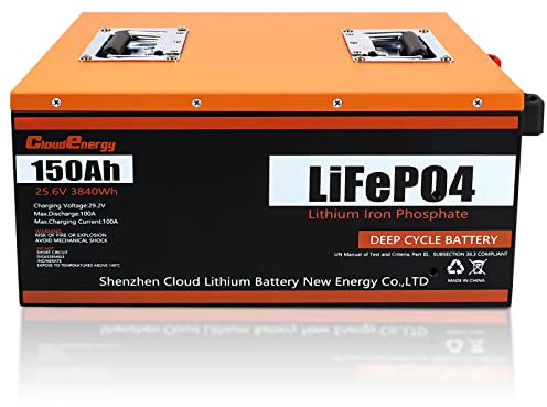 Cloudenergy Batteria 24V 150Ah con tempo di funzionamento più lungo, oltre 6000 cicli e durata di 10 anni, perfetta nel sistema di accumulo di energia solare, VR, alimentazione di backup, ecc