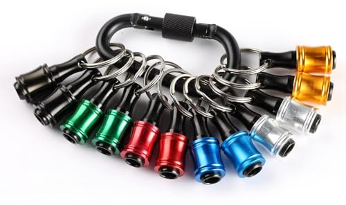 Katerk 12pc Portable Bit holder Key chain, 1/4 inch Hex Shank Screwdriver Bit Clip for Impact Driver Drill Bit Extension Nut Driver W/Black Carabiner, Quick Release Lightweight Drill Screw Adapter