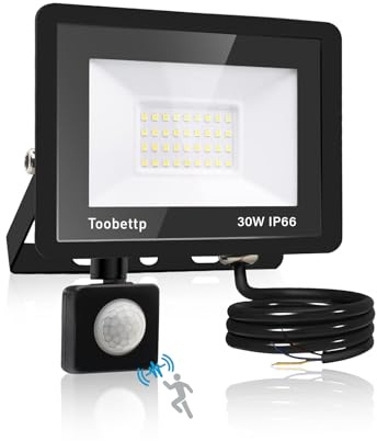 toobettp 30W LED Strahler Außen mit Bewegungsmelder, 3000LM 6000K Fluter | Kaltweiß Außenstrahler Bewegungssensor für Hof Garage, Dreistufige Einstellung, 12M Erfassung,120°Strahlwinkel,IP66 Gehäuse