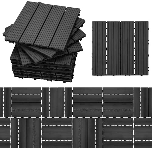 Randaco WPC Terrassenfliesen Holzoptik, 30x30cm 22er Set für 2m² für Garten Balkon Bodenbelag mit Drainage und Klicksystem, Wasserfest, korrosionsbeständig, leicht zu verlegen, Anthrazit