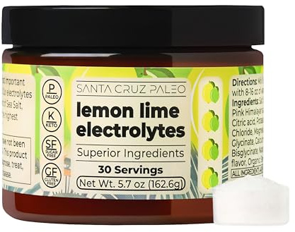Santa Cruz Paleo Electrolyte Powder, Lemon Lime Flavor, Sugar Free Hydration Drink Mix with Himalayan Pink Salt, Sea Salt, Magnesium Glycinate, Potassium Chloride, Sweetened with Stevia, 30 Servings