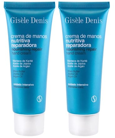 GISÈLE DENIS - Crema de Manos Nutritiva Reparadora, 2x75 ml, con Manteca de Karité, Aceite de Jojoba y Aceite de Argan, Hidrata, Nutre y Repara la Piel, Fórmula Innovadora, Textura Suave