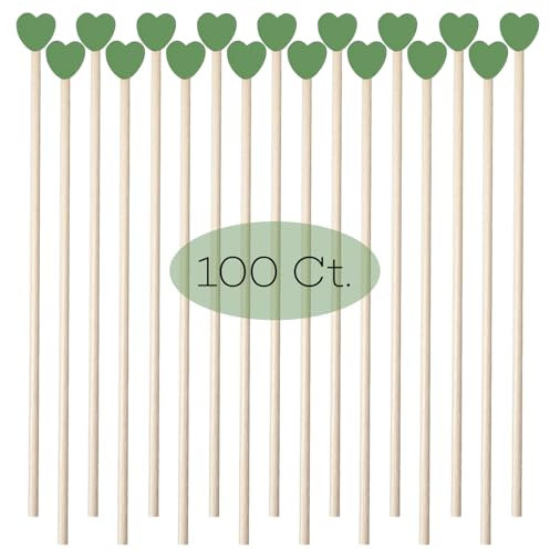 OSSIJAY 100 bastoncini di legno a forma di cuore per caramelle, 15,2 cm, per lecca-lecca, caffè, antipasti, spiedini (verde)