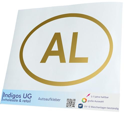 INDIGOS UG Auto Aufkleber Auto - 200x138 mm - Albanien AL - Gold - Selbstklebender Sticker für Auto, Fenster, Bus oder LKW - UV-beständig & wetterfest