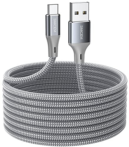 SMICEM USB Type C Cable 5M, USB A to USB C Extra Long Durable Nylon Braided Fast Charge Cable, Compatible Galaxy S8 S9 S10 LG G6 G7 V20 V30 V40 Note 8 9 10 and More (Assorted colors)