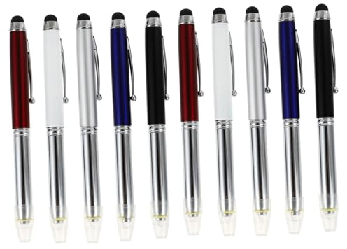 10 Stück Kapazitiver Stift aus Stahl und Kunststoff mit LED Licht | Touchscreen Stift für Tabletten und Smartphones, Glatte Spitze, Schulanfang Party