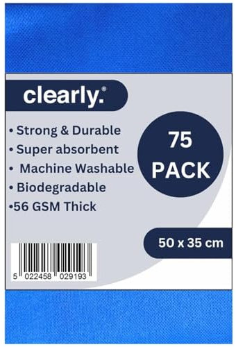 Clearly Multipurpose Cloths, Pack of 75, Super Absorbent Cleaning Cloths, Machine Washable Window Cleaning Cloths, 58GSM, 50x35cm, Essential Household Supplies and Cleaning Products