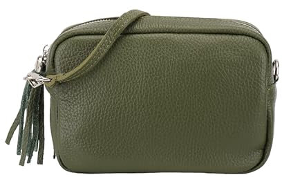 SH Leder Echtleder Umhängetasche kleine Tasche Abendtasche Clutch Crossbody Bag Messenger Handtasche mit Reißverschluss 18x13cm Tina G296 (Olivgrün)