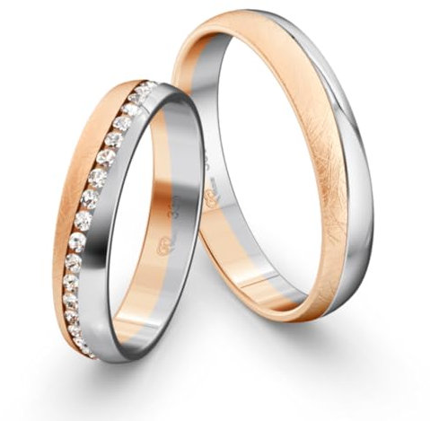 JC Trauringe Gold 333 Paarpreis Poliert I Traumhafte Eheringe 4mm I Einzigartige Partnerringe Rotgold Weißgold mit Gravur in edler Schatulle 2 Hochzeitsringe Herrenring & Damenring mit Steinen I LC327
