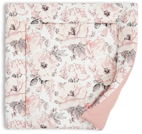 Wickelauflage Wickelunterlage aus Baumwolle 75x72 cm - Weich und waschbar Wickelunterlage für Babys Wickelmatte aus Stoff für Wickeltisch Wickelkommode oder Waschmaschine 75 x 72 Oeko-Tex Wilde Rose