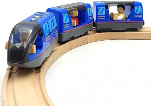 Zuoan Battery Operated Train for Wooden Train Track Set Toys for Toddlers 3 4 5 Year Old Boys Kids Magnetic Couplings City Vehicle with Figures (Without Track)