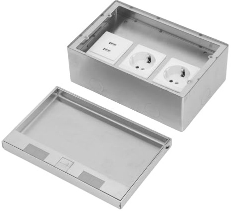 Scatola di Derivazione Incasso a Pavimento, Scatola di Copertura per Presa Elettrica Impermeabile in Acciaio Inossidabile, Kit Scatola di Presa Elettrica Pavimento con 2