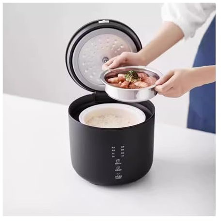 Olla arrocera doméstica de 2L, cocina automática multifuncional, ollas arroceras eléctricas pequeñas for 1-2 personas (Color : D-With steamer white)