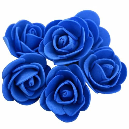 Yurosiay 100 Stück Künstliche Rosenköpfe 3.5cm Schaumrosen Blumenköpfe Mini Rosen Deko PE Foamrosen Kunstrosen Wie Echt Kunstblumen Rosenstrauß für DIY Hochzeit Party Dekoration Saphirblau