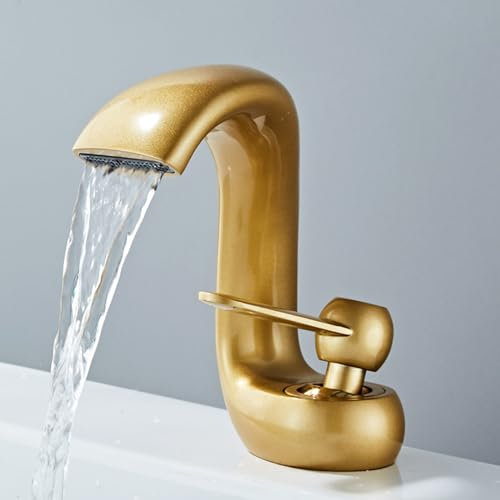 Wasserhahn Bad für Waschbecken Badezimmer Waschbecken Wasserhähne Wasserfall Wasserhahn Heiß und Kalt Einhebelmischer Waschbecken Messing Matt Gold Armatur für Waschbecken