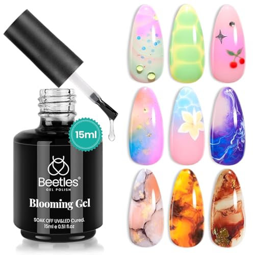 beetles Blooming Gel 15ml Clear Blossom UV Gel Polish for Spreading Effect Marble Natural Stone Watercolor Floral Print Soak off Nail Gel Diy Nail Art Design Manicure Gift for Girls