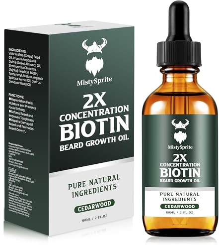 Beard Growth Oil - 2X Concentration Biotin Beard Oil for Men (2 oz) - Natural Mens Beard Oil with Argan Oil, Jojoba Oil and Vitamin, Beard Growth Softener, Moisturizer (Cedarwood)