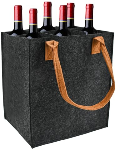 EUIEUT Flaschenträger 6 Fächer Filztasche Filz Flaschentasche Wiederverwendbar Weinflasche Getränketasche Flaschenkorb Männerhandtasche für Wasserflaschen Wein und Bier unter 750ml (23 * 18 * 26cm)