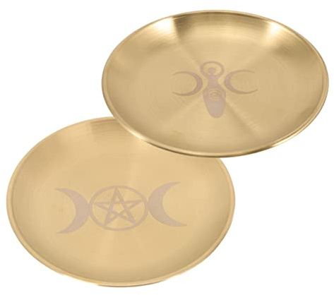 Zeremonien Tarot Kerzenhalter Tablett aus Messing, 2 Stück | Gold, Glatte Polierte Oberfläche ohne Grat, Feine Verarbeitung mit Einzigartigen Mustern